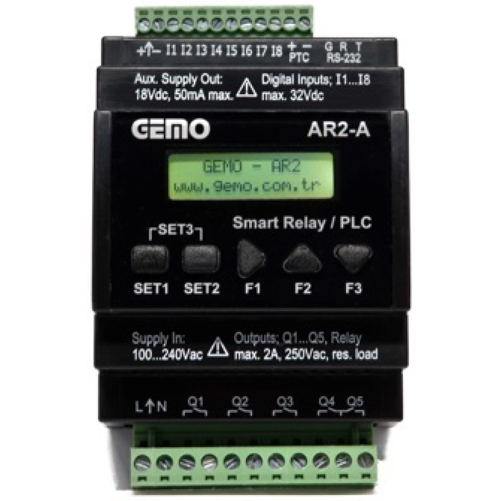  AR2-A-230VAC-8D Ray Tipi ''Ladder Logic'' ile Programlanabilir PLC GEMO